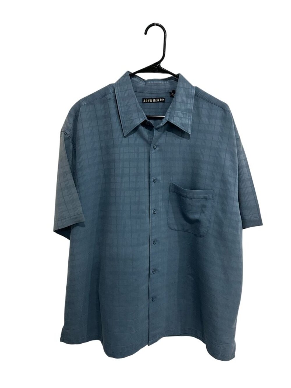 John Henry XXL Mens Blue Short Sleeve Plaid Button-Up Shirt Retro Minimalist
